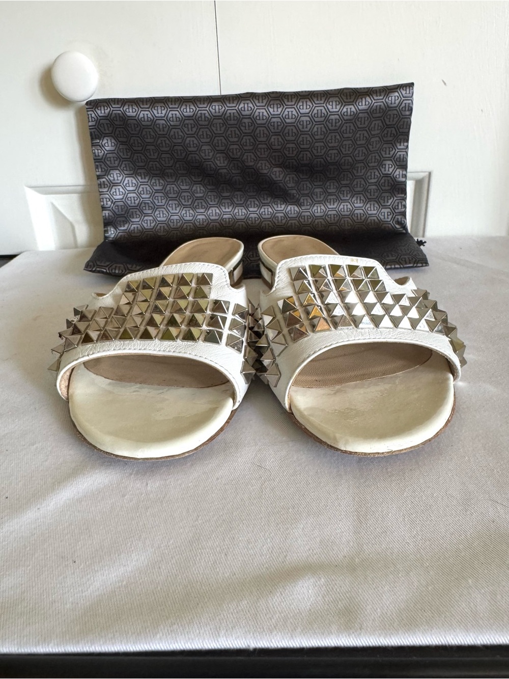 PHILIPPE PLEIN While Leather Studded Sandals 8.5 - Picture 4 of 8
